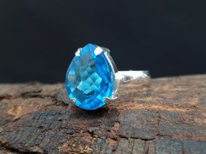 Anillo de topacio azul, plata de ley 925, piedra preciosa de cuarzo natural, anillo para mujer, elegante regalo de joyería hecho a mano - Product Image 5