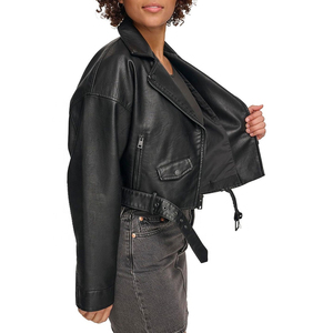 Chaqueta de cuero negra para mujer, talla grande, estilo racing, para otoño, nueva, de alta calidad, venta al por mayor. - Product Image 6