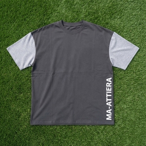 เสื้อยืดโอเวอร์ไซส์ผู้ชาย คัลเลอร์บล็อก สีดำเทา แขนสั้น สไตล์ลำลอง สตรีทแวร์ ขายส่ง - Product Image 5