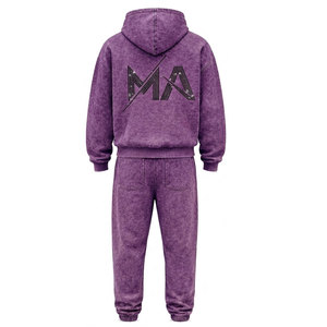 Conjunto Deportivo para Hombre, Color Morado, Lavado Ácido, 100% Algodón, 480 gsm, Alta Calidad, con Pedrería, Pantalones Largos con Cordón Ajustable, Ropa Casual - Product Image 5