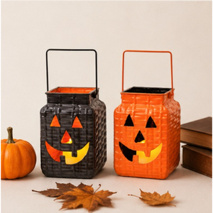 Wholesale Premium Metal Halloween Jack-O-<b>Lantern</b> Set Vintage Orange and Black Crackled Paint Pumpkin <b>Lanterns</b> Home Decor - Product Image 5