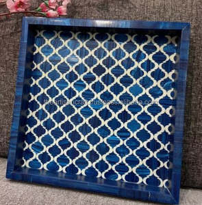 Plateau de service en MDF de taille personnalisée de style vintage, décor exotique en incrustation d'os avec plateau en mosaïque en résine pour usage domestique - Product Image 1