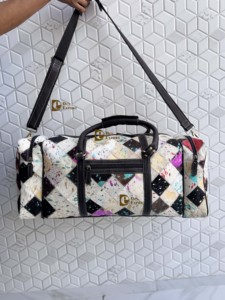 Latest Arrival Metallic Fur <b>Leather</b> Luggage <b>Bags</b> Checks Design Handmade <b>Bag</b> Unisex Travel <b>Bag</b> Multi Uses Big Size Duffel <b>Bag</b> - Product Image 3