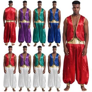 Costumes de cosplay de prince arabe pour hommes avec veste à imprimé et pantalon long avec lanterne pour costumes de scène, cosplay, clubwear, spectacles, jeux de rôle - Product Image 1