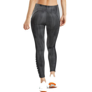 Leggings de yoga gris anthracite texturés à taille élastique avec poche latérale, taille haute, compression, séchage rapide, vêtements de sport - Product Image 3