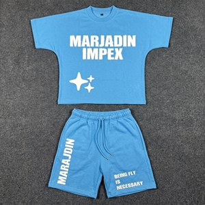 Conjunto de Verano de Alta Calidad, Ecológico, Informal, de Dos Piezas, Camiseta y Pantalones Cortos de Algodón para Hombre con Logotipo Personalizado - Product Image 1