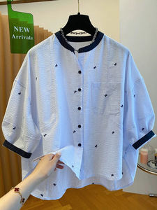 Camisa de mujer con estampado de cuello redondo, elegante, vintage, transpirable, informal de oficina, nueva moda de verano 2026 al por mayor - Product Image 1