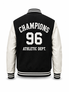 Veste universitaire unisexe noire avec manches en cuir blanc, lettre C brodée sur le devant, col rabattu, coupe classique, streetwear, patchwork - Product Image 3