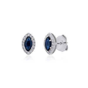 Pendientes de Plata de Ley 925 con Baño de Rodio y Zafiro Azul, Circonita Cúbica, Halo, Corte Marquesa, Joyería de Moda - Product Image 3