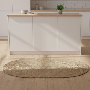 Scandinavian Style Living Room Decor Oval Jute Braided Area <b>Rug</b> Solid Color Non Slip Flat Pile - Product Image 2