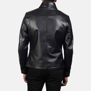 <b>Men's</b> Genuine <b>Leather</b> <b>Jacket</b> Double Breasted Turn-down Collar Slim Fit Moto Biker Style Autumn Wear - Product Image 2