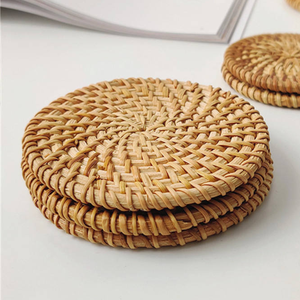 Wholesale Natural Rattan Flower Pattern Plates Handmade Heat Resistant TUYET DUNG Brand for Coffee Tea <b>Beer</b> Glasses - Product Image 3