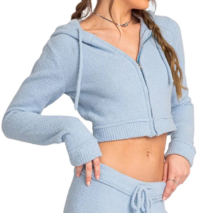 Hot Selling Oversize <b>Crop</b> Hoodies for Women Zip up Hooded Collar Winter <b>Crop</b> <b>Tops</b> Wholesale Hoodies for women with OEM ODM - Product Image 4