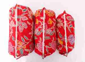 Pochette de toilette et cosmétique portable, grande capacité, écologique, en coton matelassé à fleurs, faite à la main - Product Image 3