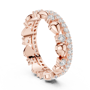 Bague en or rose sertie de diamants, taille ovale et ronde, alliance superposée, cadeau de bijoux pour anniversaire de mariage - Product Image 3