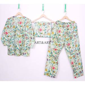 Pijamas de Mujer Elegantes de Alta Calidad, 100% Algodón, Tejido de Punto, Estampado Floral, Manga Tres Cuartos, Cintura Elástica, Largo Completo, para Otoño - Product Image 5