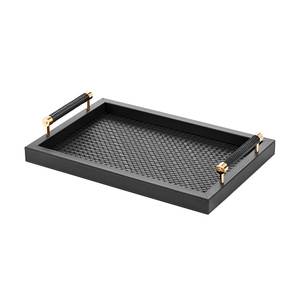 Luxury Geometric Metal <b>Serving</b> <b>Tray</b> Polished Chrome Frame with <b>Black</b> Mirrored Bottom Elegant Designer Platter for Hotel & Home - Product Image 3