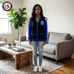 เสื้อคาร์ดิแกนอะคริลิกสำหรับผู้หญิง ยี่ห้อ Zeta Phi Beta รุ่น Finer Embroidery ป้องกันรอยยับ สไตล์วินเทจ |   เสื้อคาร์ดิแกนปักลายแบบกำหนดเองของชมรม ZOB - Product Image 4