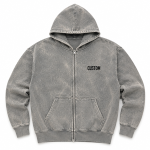 Sweat à capuche zippé gris surdimensionné pour homme, 100 % coton, style streetwear, lavage délavé, personnalisable, vente en gros - Product Image 1