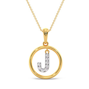 Collier pendentif en or avec lettre initiale J suspendue, cercle de diamants - Product Image 3