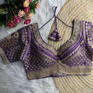 Sabyasachi Inspired Luxury Traditional Short Slim Fit Bridal Blouse Heavy Gold Zari Sequin Work Hand Embroidered Woven Roman - Product Image 2