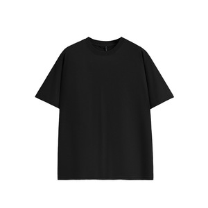 T-shirt en coton noir surdimensionné pour homme, manches courtes, col rond, décontracté, couleur unie, tissu jersey, coupe ajustée - Product Image 1