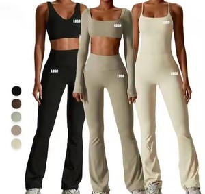 Yoga <b>Set</b> 2 Piece Crop Top High Waist Leggings Solid Color Seamless Breathable Spandex Polyester Full Length <b>Square</b> Neck - Product Image 1