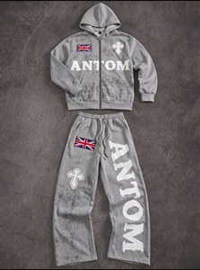 Conjunto Deportivo Personalizado Y2K para Hombre, Sudadera con Capucha y Pantalones Deportivos con Estampado Gráfico de la Bandera del Reino Unido, Estilo Urbano, Talla Grande, Color Blanco - Product Image 4