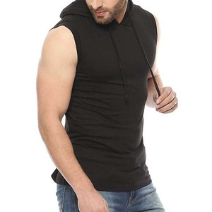 Camiseta sin Mangas con Capucha para Hombre, Color Negro Sólido, Algodón, Corte Casual, Largo Regular, Tejido Transpirable, para Primavera - Product Image 3