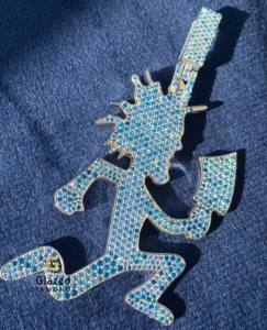 Collier pendentif hache en moissanite bleue glacée avec bijoux hip-hop en argent sterling 925 pour homme - Product Image 5