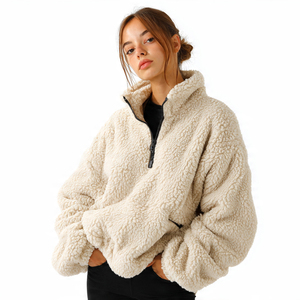 เสื้อแจ็คเก็ตเชอร์ปาแบบซิปครึ่งตัวทรงหลวมสำหรับผู้หญิง เสื้อแจ็คเก็ตขนแกะโพลาร์แขนยาวสำหรับฤดูหนาว เสื้อโค้ทขนแกะสไตล์สตรีทแวร์สำหรับผู้หญิง - Product Image 3