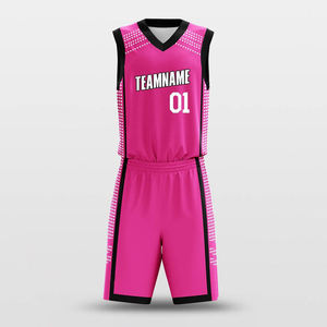 Ensemble d'uniformes de basket-ball rose personnalisés par sublimation pour hommes, maillot sans manches à col en V et short, tenue d'équipe à prix raisonnable - Product Image 5