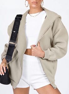 Sudadera con capucha y cremallera para mujer, de algodón grueso y forro polar, estilo oversize, corte cropped, streetwear casual, con cremallera completa y diseño personalizado. - Product Image 2