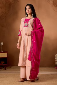 Ensemble Kurti en soie romaine brodé, longueur ras du sol, avec dupatta, tenue décontractée traditionnelle indienne et pakistanaise pour femme, coupe régulière, séchage rapide, toutes saisons - Product Image 5