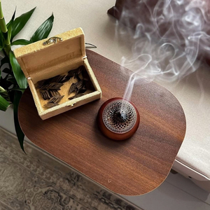 Quemador de Incienso Redondo de Madera con Tapa Perforada de Latón y Perilla, Soporte Aromático - Product Image 2