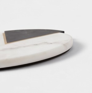 Planche à découper ronde en marbre blanc et noir bicolore avec accent doré, épaisseur 2 cm, durable - Product Image 3