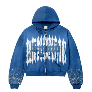 Sudadera con Capucha de Corte Holgado y Hombros Caídos, Estilo Vintage Lavado, para Hombre, Estampada con Pedrería, Directo de Fábrica - Product Image 6