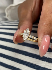 แหวนเพชรทรงมาร์คีส์และบาแกตต์ ทนทาน ทำจากทองคำ ทองคำโรสโกลด์ ทองคำขาว เงิน  เพชรเลี้ยงในห้องปฏิบัติการ igi de-f vvs-vs สำหรับผู้หญิง - Product Image 6