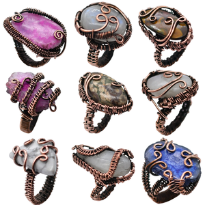 Lote al por mayor de anillos de cobre con gemas mixtas vintage etéreas, corte ovalado, joyería étnica para fiestas y bodas, engaste de bisel - Product Image 2