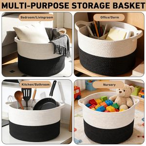 65L Large Woven Cotton Rope Nursery Basket, Laundry Basket Laundry Hamper with Handles,Blanket Basket <b>Storage</b> Bin - Product Image 5