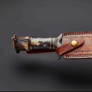Industrial Grade Damascus Steel Fixed Blade Bowie <b>Knife</b> Stag Handle Outdoor Camping Multi-functional ODM OEM - Product Image 3