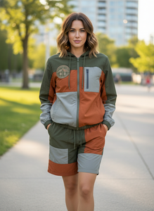 Ensemble de survêtement unisexe à capuche en polyester, décontracté, streetwear printemps, short avec fermeture éclair, poches latérales, extensible dans quatre directions, respirant - Product Image 6