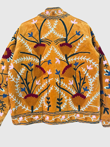 Veste en velours brodée à la main avec des motifs floraux, manches longues, col mandarin, taille plus, vêtements d'automne pour femmes - Product Image 5