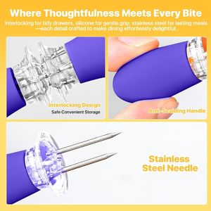 Set di Supporti per Pannocchie con Design a Incastro, Manici in Silicone e Perni in Acciaio Inossidabile, Accessorio per Barbecue con Custodia per il Trasporto - Product Image 2