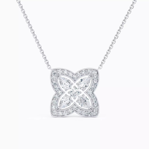 Flower Shape Diamond Pendant <b>Necklace</b> Women's 925 Silver Rhodium Plated Marquise Cut Luxury Box Chain - Product Image 1