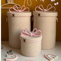 Panier de rangement en corde de coton avec couvercle, bac tissé avec couvercle à nœud pour jouets, décoration de chambre d'enfant et de maison pour le Ramadan