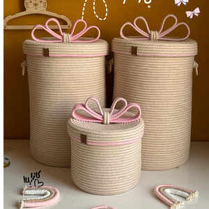 Cesta de almacenamiento de cuerda de algodón con tapa, organizador tejido con tapa de lazo para juguetes, decoración del hogar y guardería, para Ramadán - Product Image 3