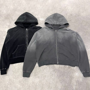 Survêtement d'hiver pour homme, style streetwear, à capuche, couleur unie, avec strass personnalisés, pantalon évasé, 100% coton, OEM - Product Image 4