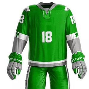 Conjunto de Jersey de Hockey sobre Hielo Sublimado Personalizado, Uniforme Profesional Verde para Equipo con Calcetines y Guantes a Juego - Product Image 4