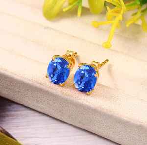 Cornflower <b>Blue</b> <b>Sapphire</b> Drop <b>Earrings</b> Oval 925 Sterling Silver 14K Gold Plated Luxury Party Jewelry for Women Gift - Product Image 1